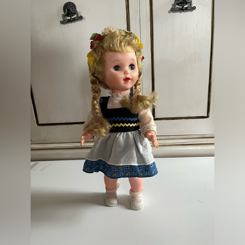 Vintage Jolly Toys Swiss Miss 13" Doll w/ Moving Arms/Legs/head & Sleeping Eyes